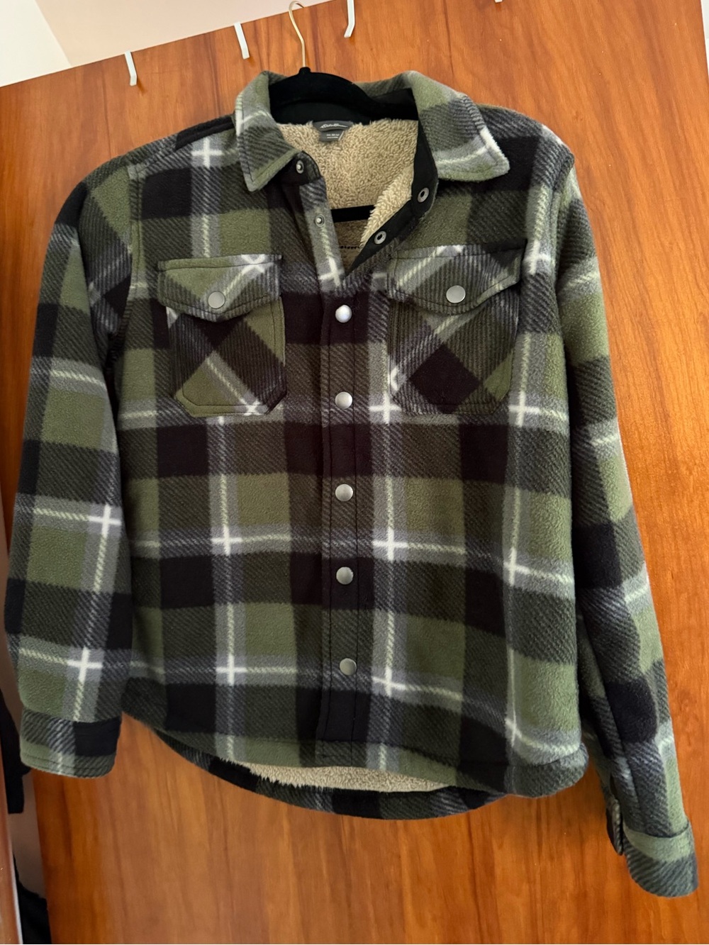 Boys Eddie Bauer Green & Black Plaid Sherpa-Lined Button Jacket